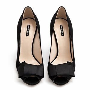 Giorgio Armani Black Satin Peep-Toe Bow Heels